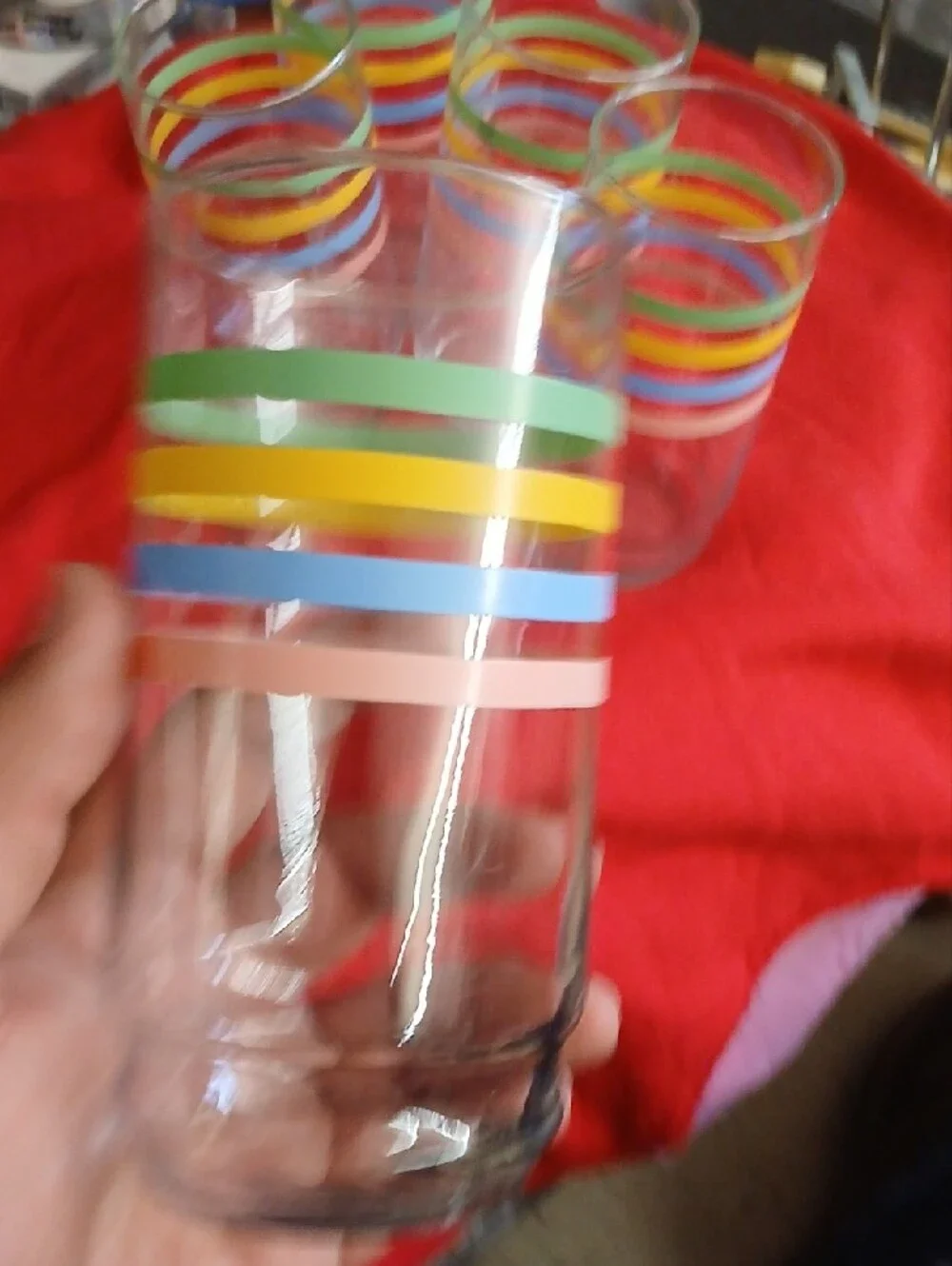 Color Stripe Vintange Glass Tumbler Set Of 5- Multicolor